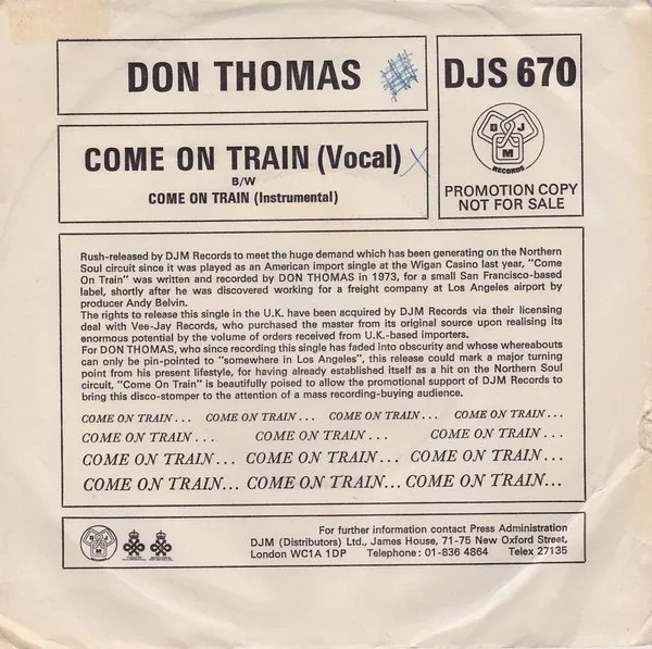 Don Thomas, Come On Train, DJM promo