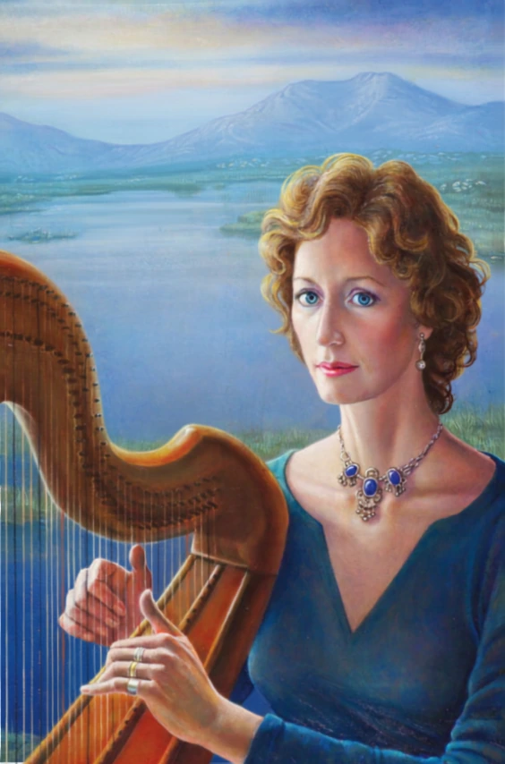 Painted portrait of Mary O'Hara with her harp